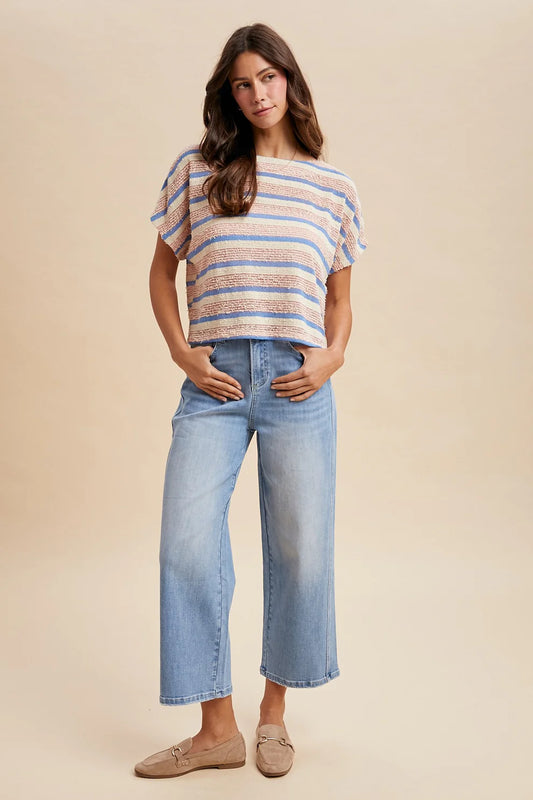 Side Panel Detailed Wide Leg Pants - Denim Blue