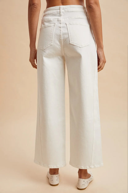 Side Panel Detailed Wide Leg Pants - White