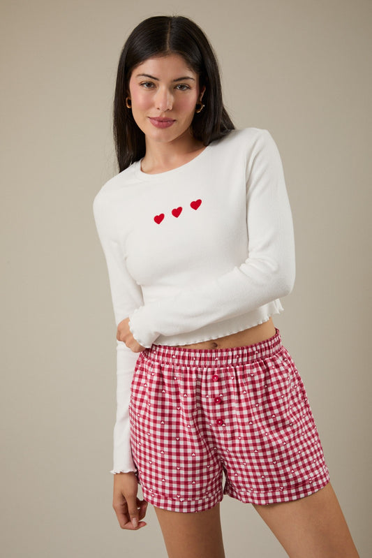 Heart Embroidered Top - White