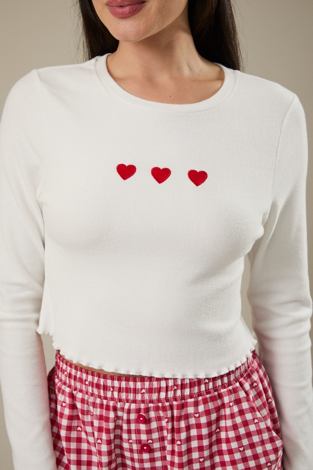 Heart Embroidered Top - White