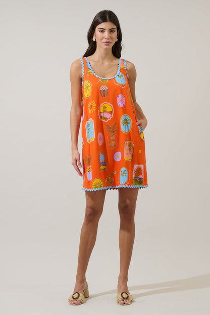 Maury Tropical Auriel Shift Mini Dress - Red/Pink Multi