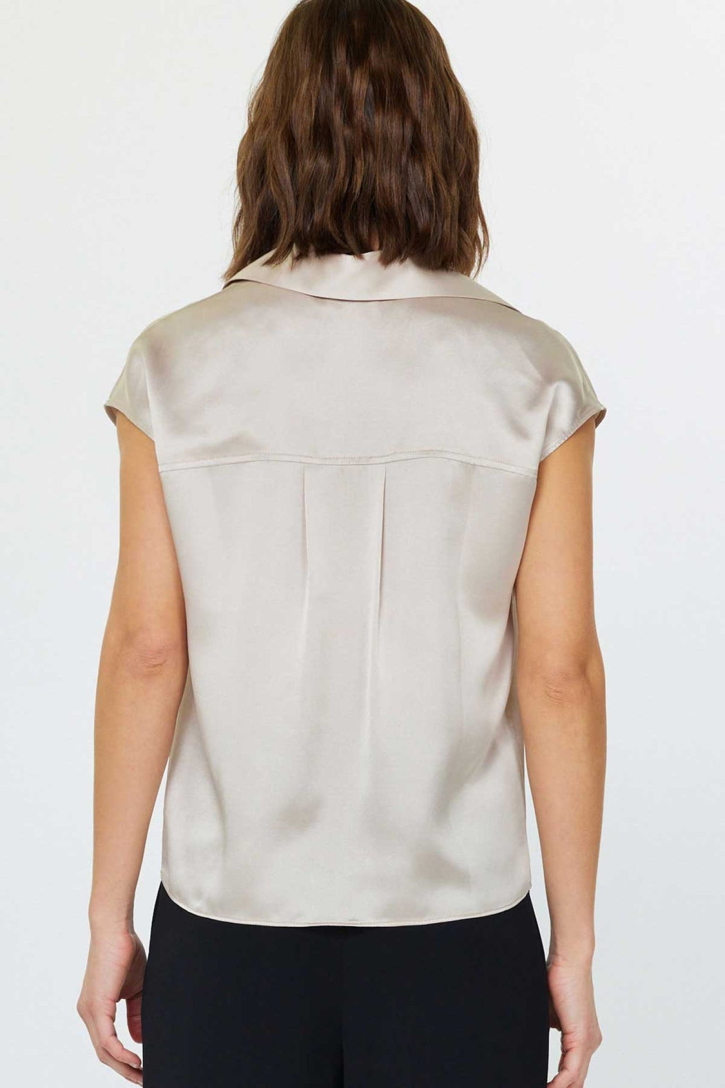 Silk Cap Sleeve Button Down Blouse - Champagne