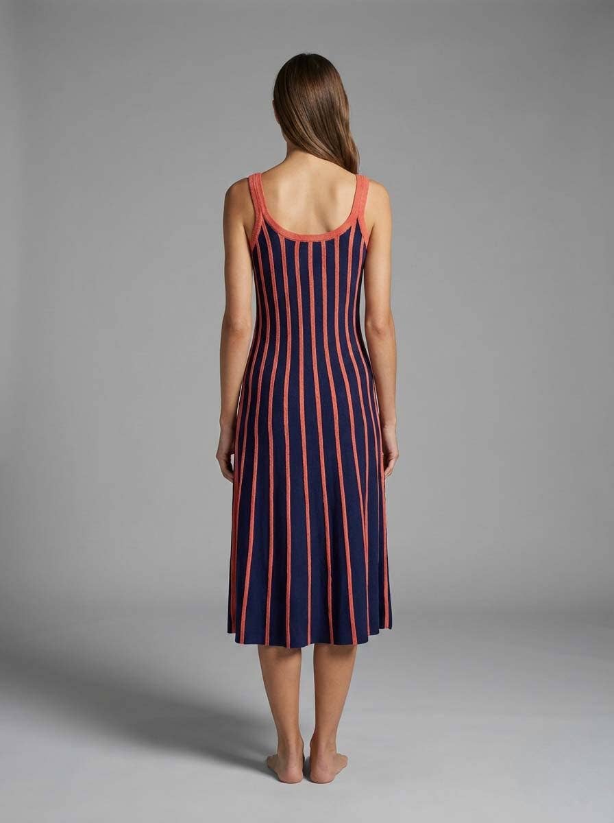 Striped Knit Midi Dress - Navy/Rust