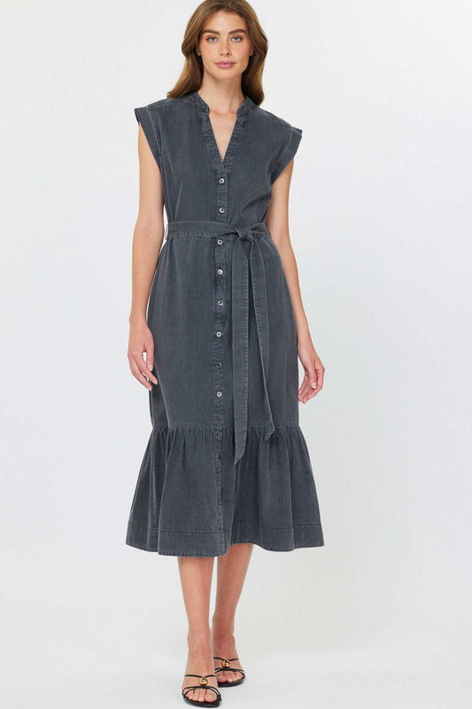 Button Down Midi Dress - Washed Black