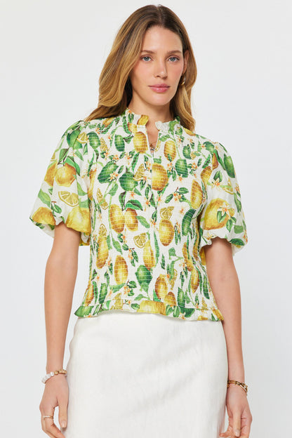 Lemon Printed Smocked Top - Multi