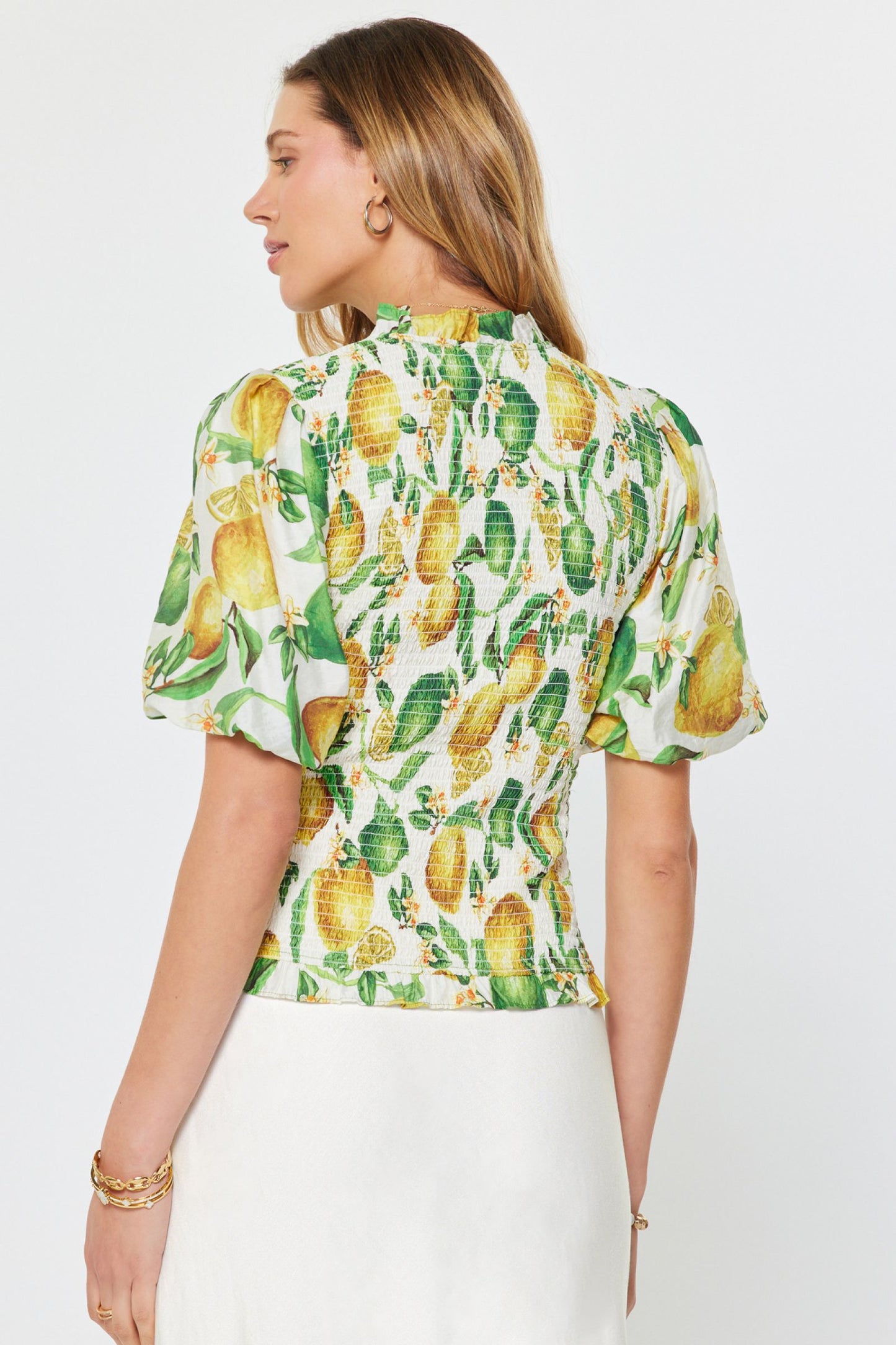 Lemon Printed Smocked Top - Multi