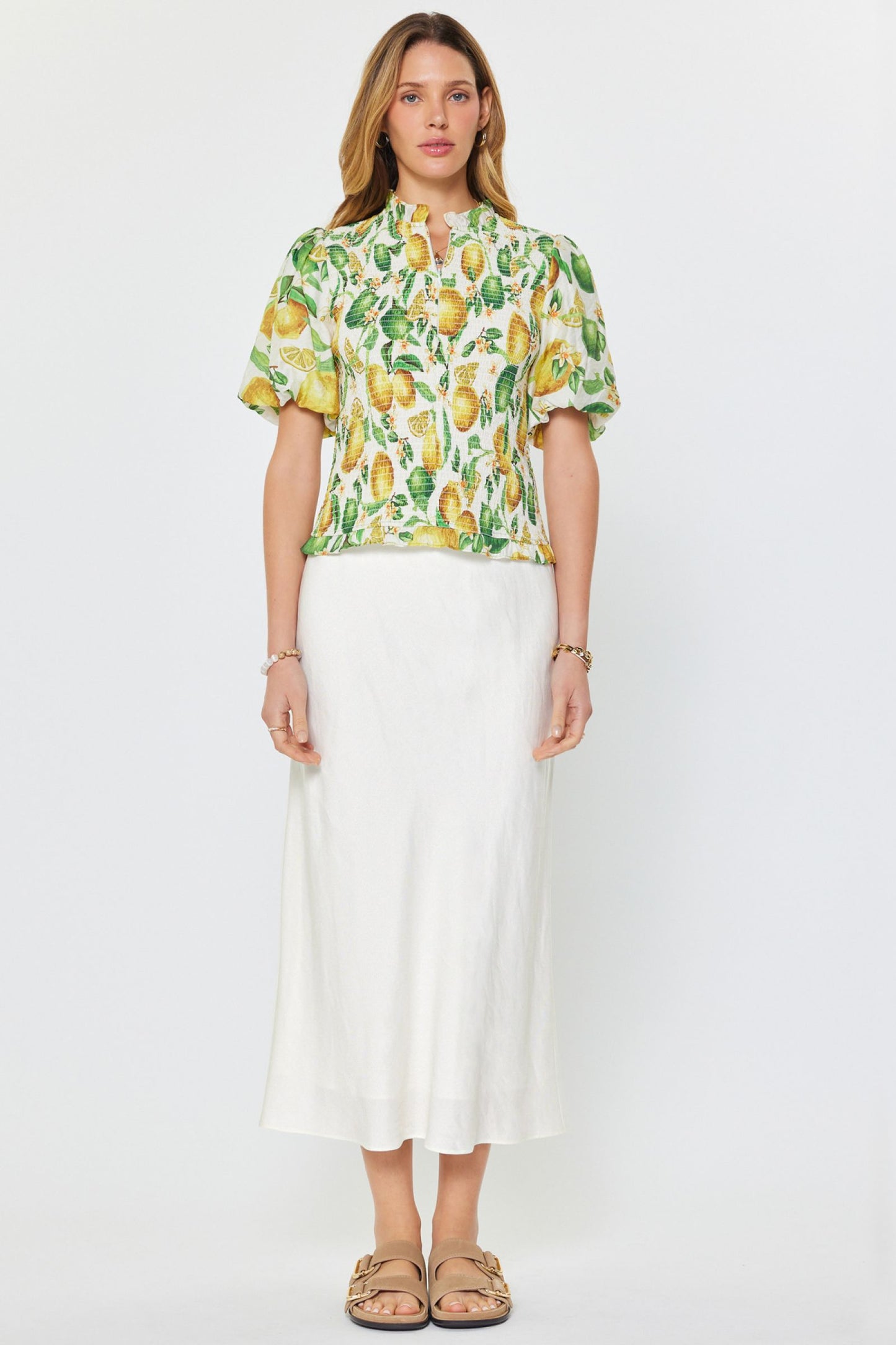 Lemon Printed Smocked Top - Multi