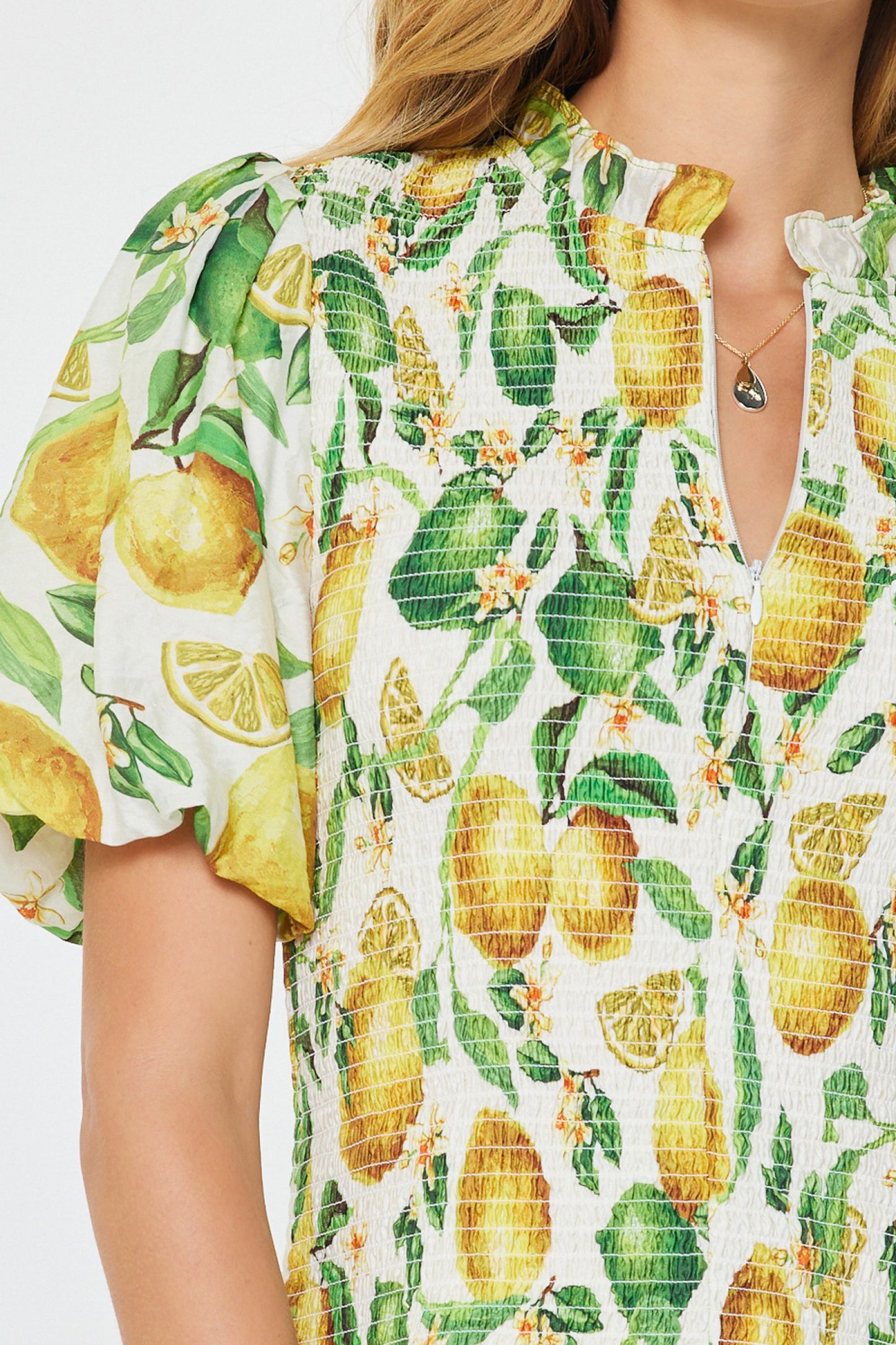 Lemon Printed Smocked Top - Multi