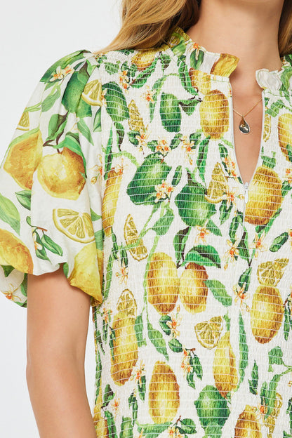 Lemon Printed Smocked Top - Multi