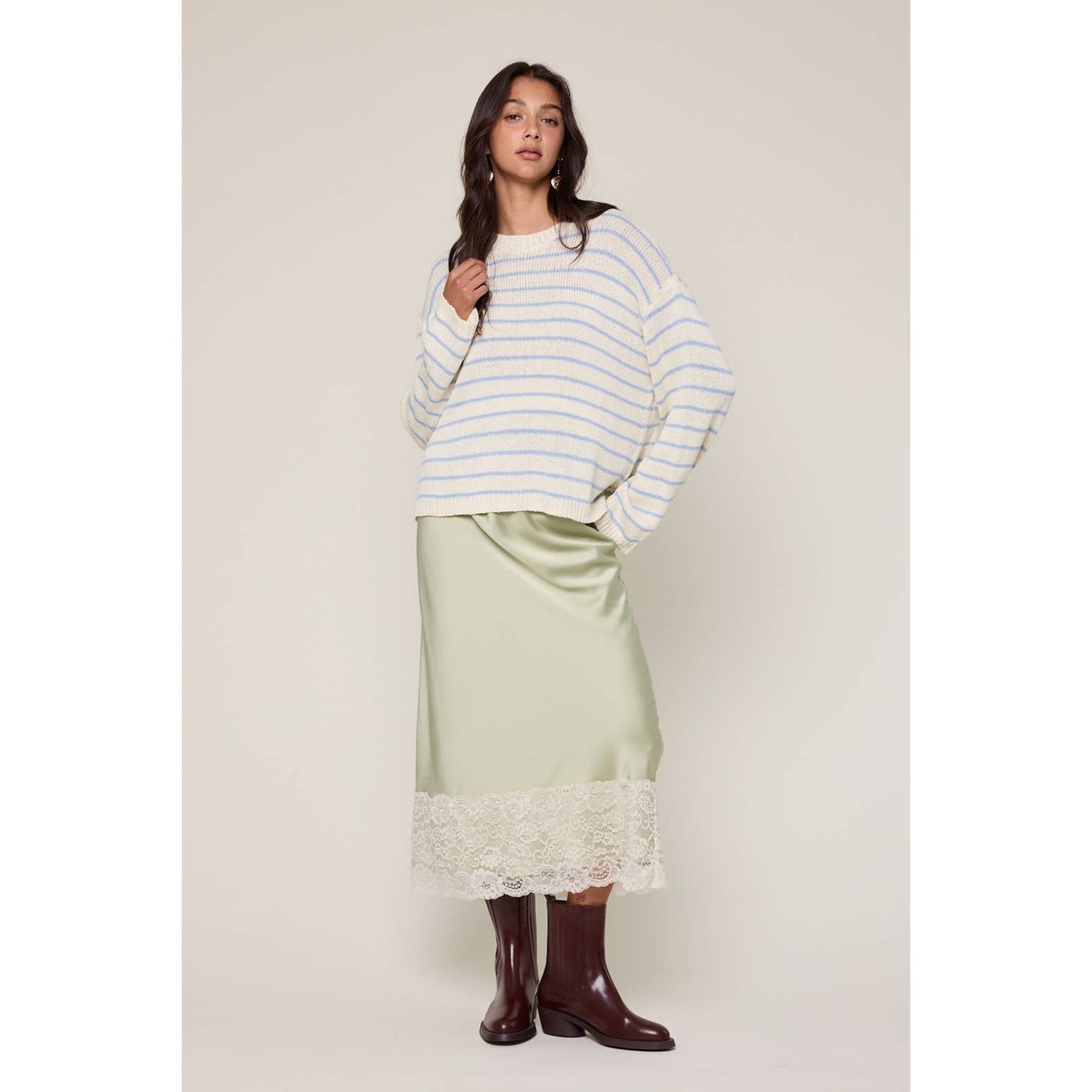 Lightweight Striped Sweater - Sky/Cream
