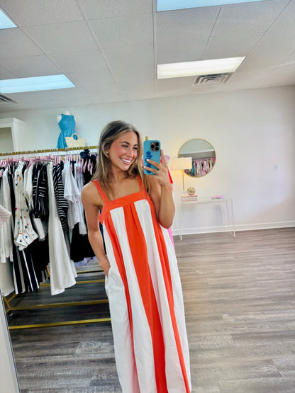 Stripes Midi Dress - Red