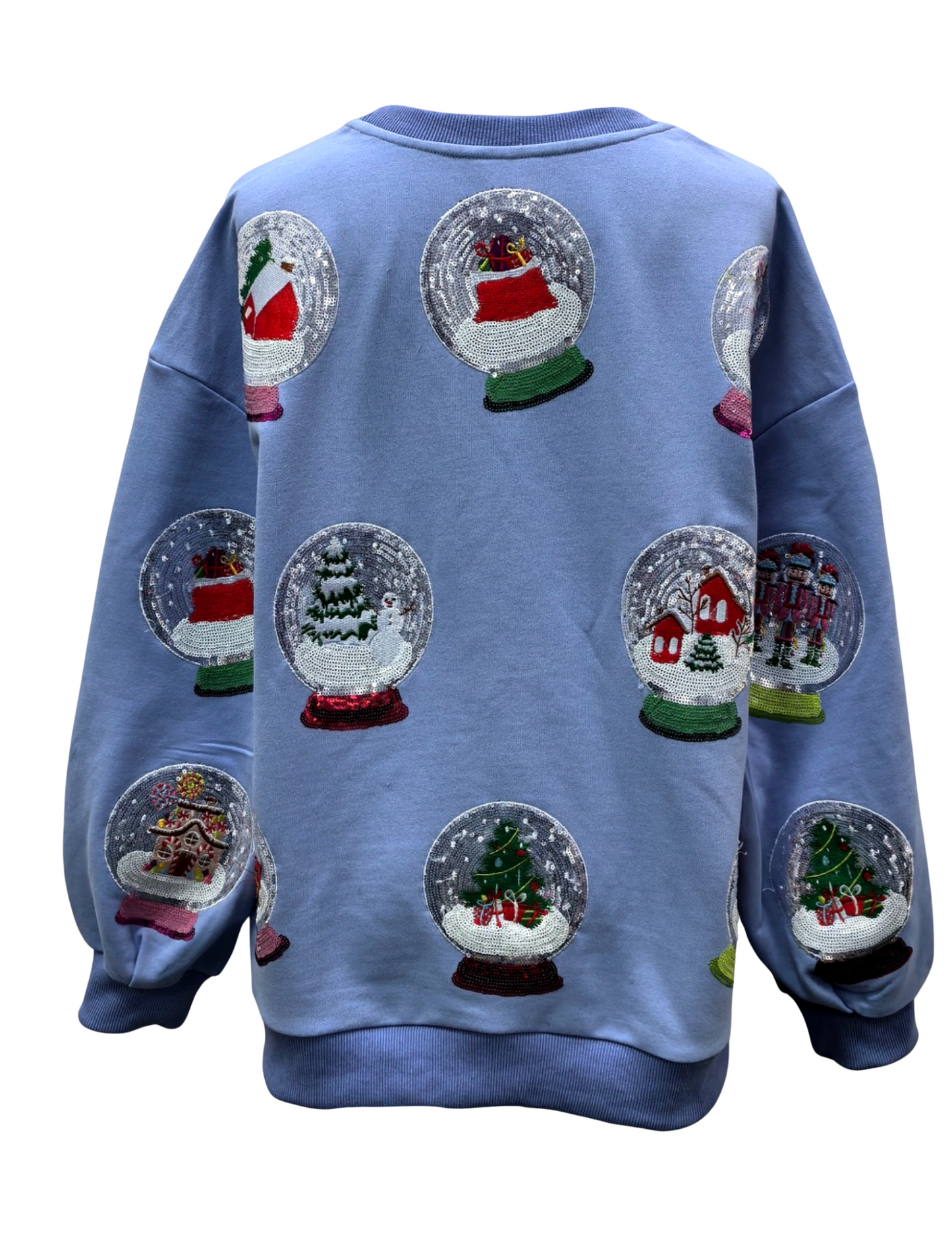 Queen of Sparkles Powder Blue Christmas Snow Globe Sweatshirt