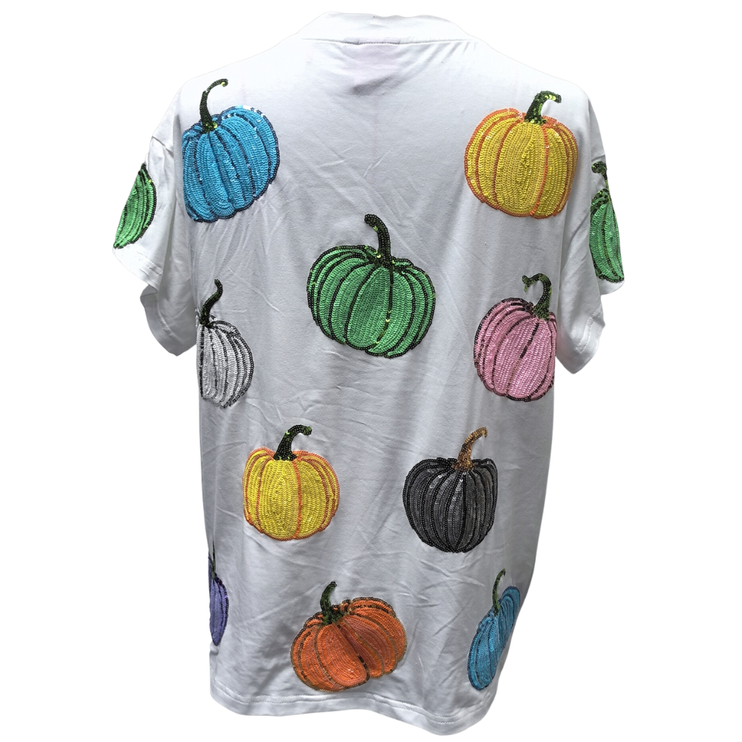 Queen of Sparkles White Multi Pumpkin Tee Shirt