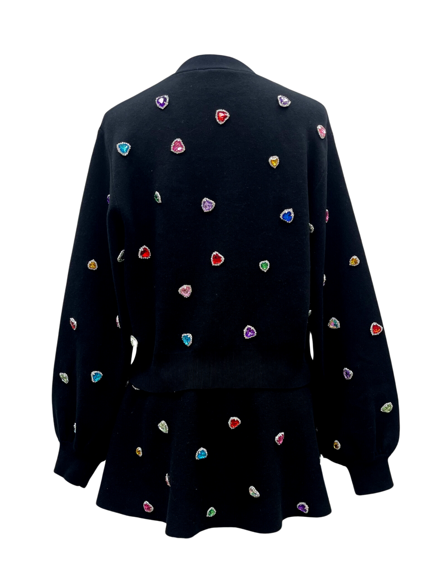 Queen of Sparkles Black Button Up Multi Jeweled Heart Cardigan