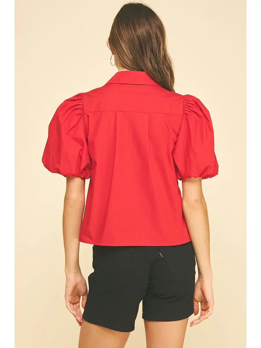 Bubble Sleeve Blouse Top - Fairy Red