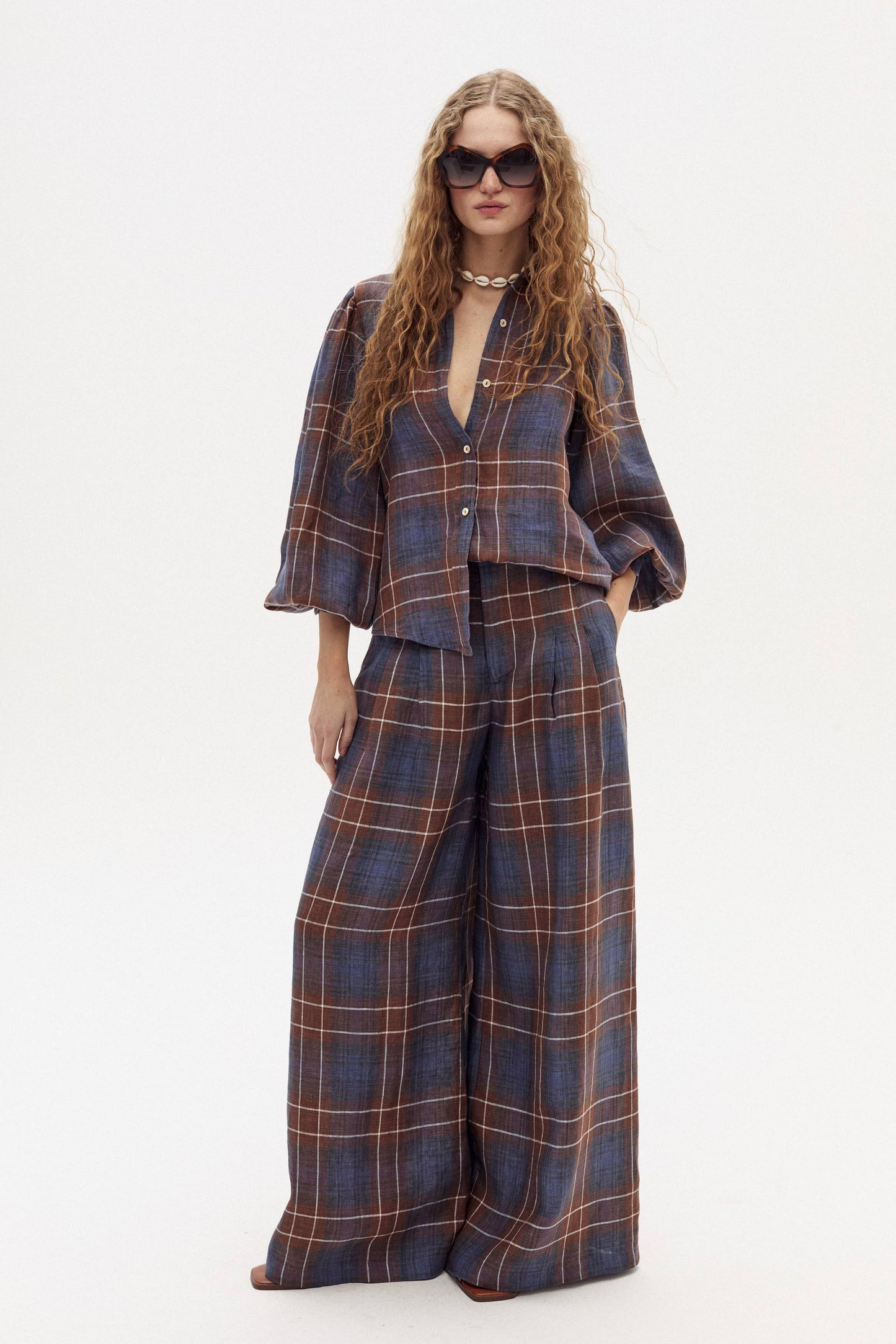 Camille Linen Shirt - Forest Checks