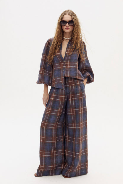 Camille Linen Shirt - Forest Checks