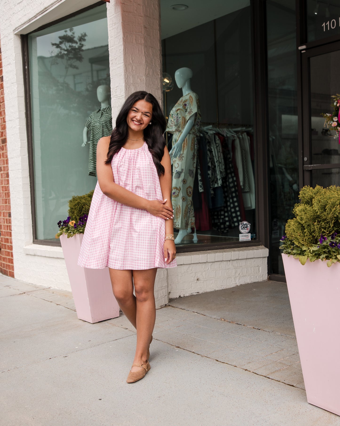 Gingham A-Line Mini Dress - Pink