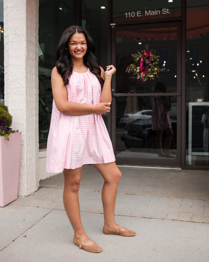 Gingham A-Line Mini Dress - Pink