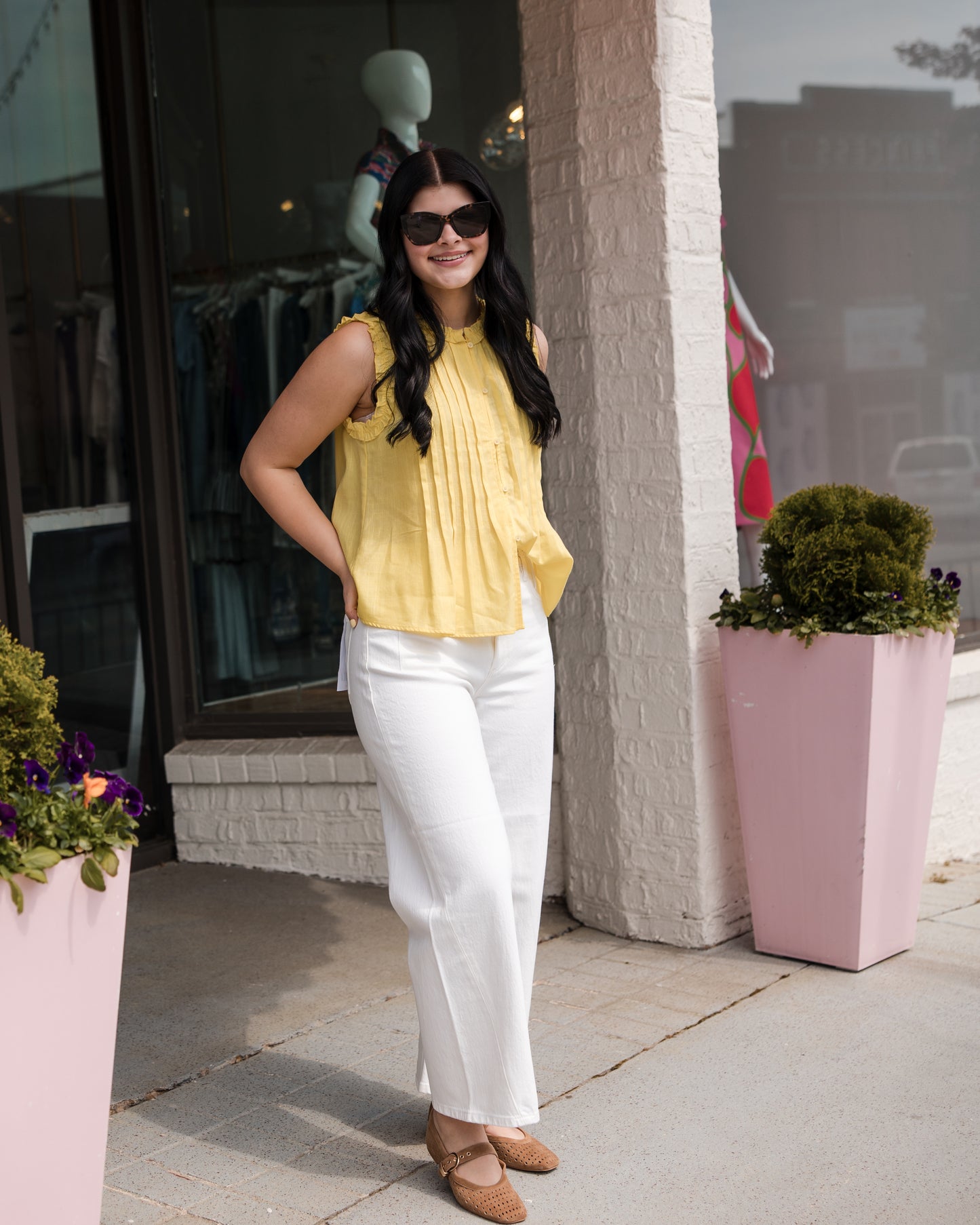 Sleeveless Ruffle Detail Top - Yellow