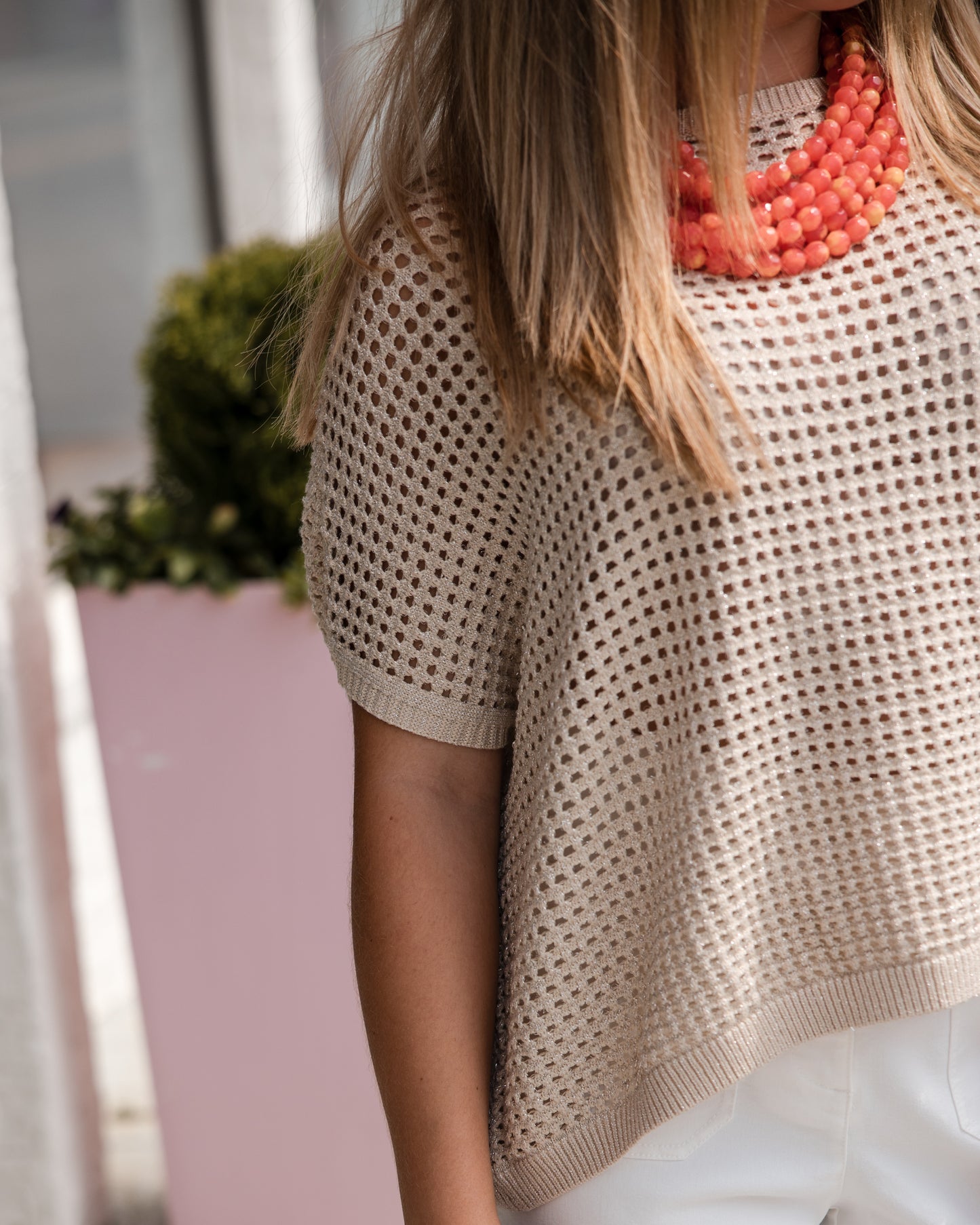 Crochet Knit Sweater Top - Gold