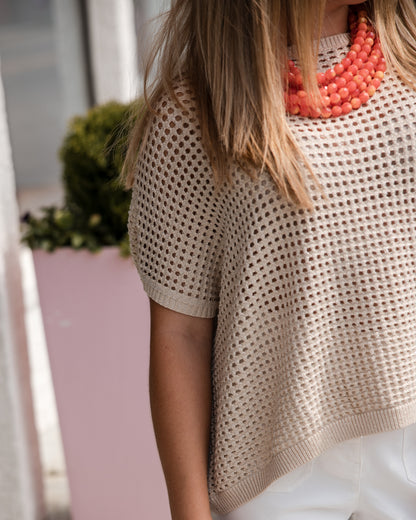 Crochet Knit Sweater Top - Gold