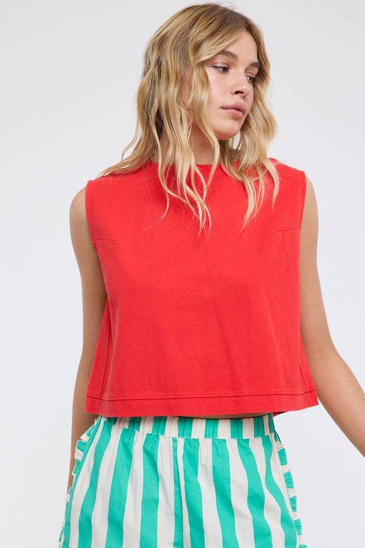 Washed Knit Tank Top - Red