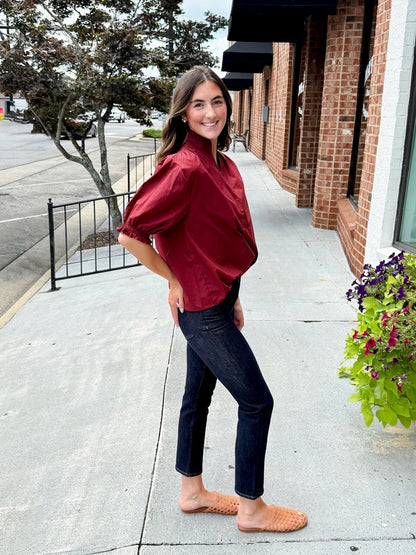 Balloon Sleeve Blouse Top - Burgundy