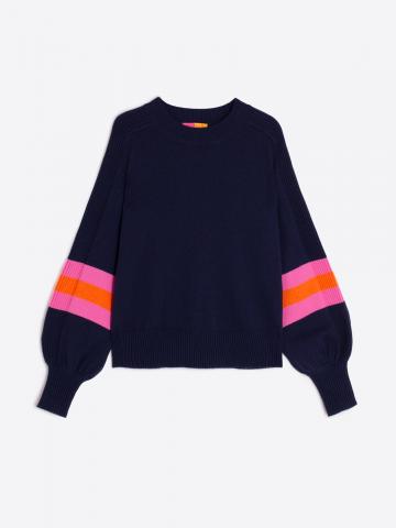 Balloon Sleeve Sweater - Navy/Pink/Orange