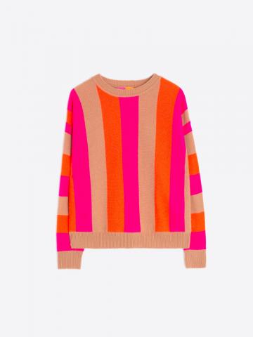 Fabiola Vertical Stripes Sweater - Beige/Orange/Pink