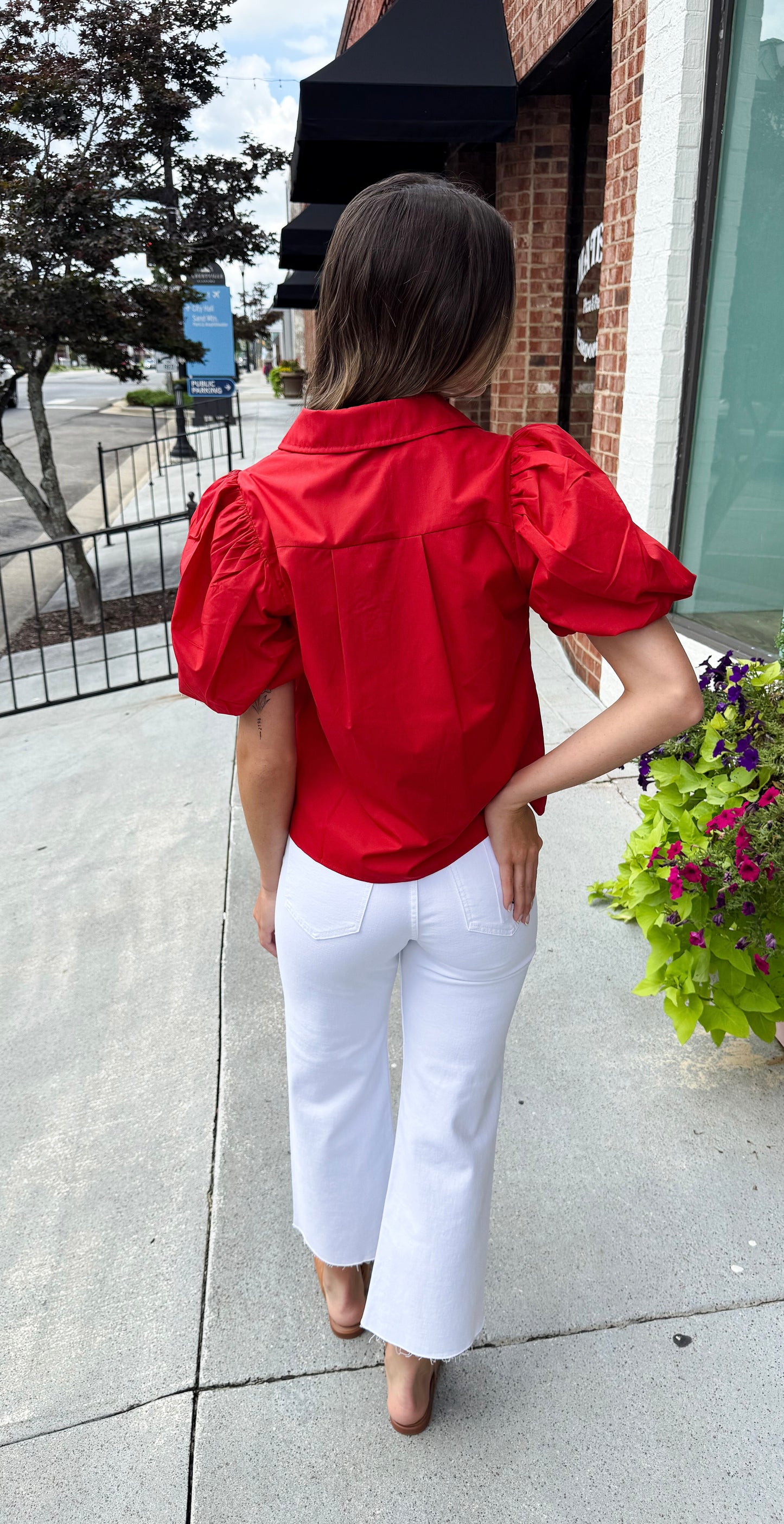 Bubble Sleeve Blouse Top - Fairy Red