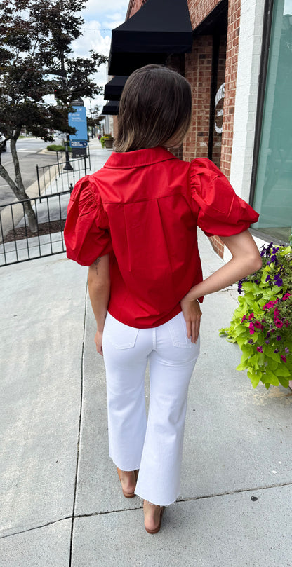 Bubble Sleeve Blouse Top - Fairy Red