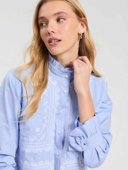 Floral Embroidered Shirt - Light Blue