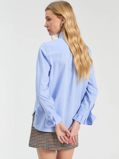 Floral Embroidered Shirt - Light Blue