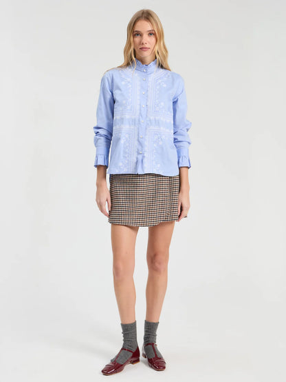 Floral Embroidered Shirt - Light Blue