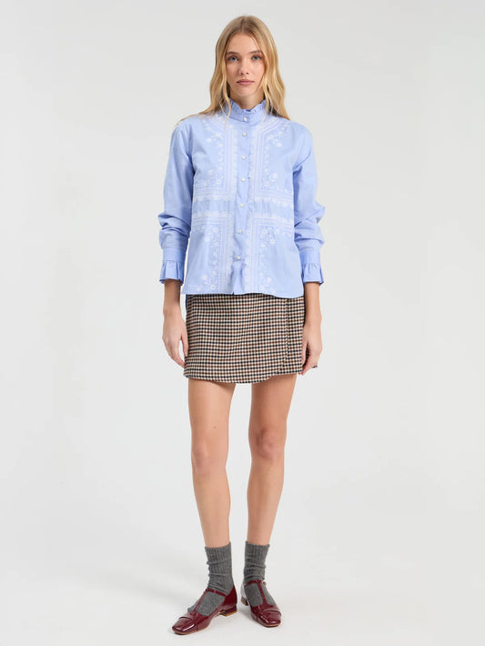 Floral Embroidered Shirt - Light Blue