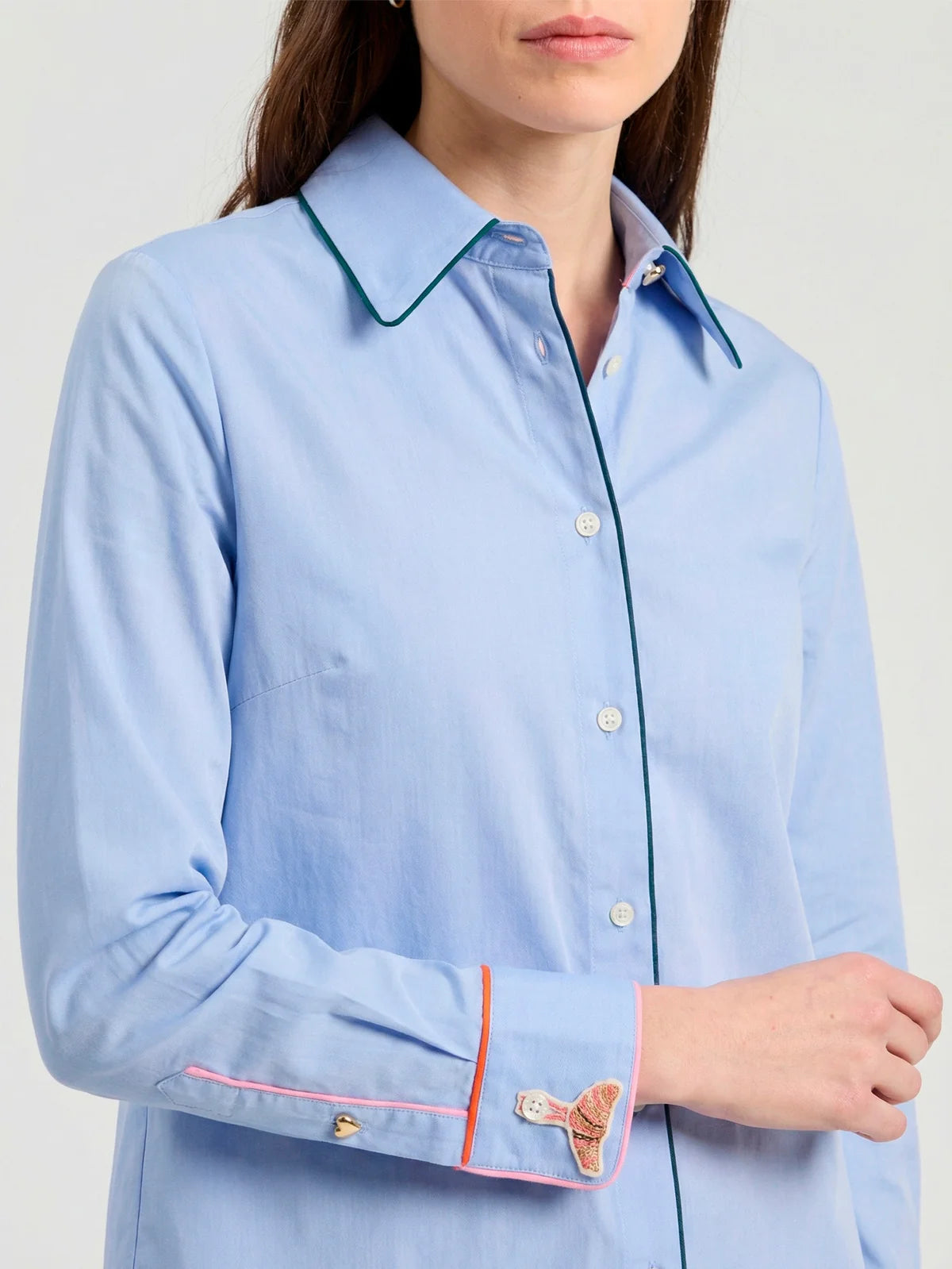 Contrast Piping Shirt - Light Sky Blue