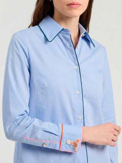 Contrast Piping Shirt - Light Sky Blue