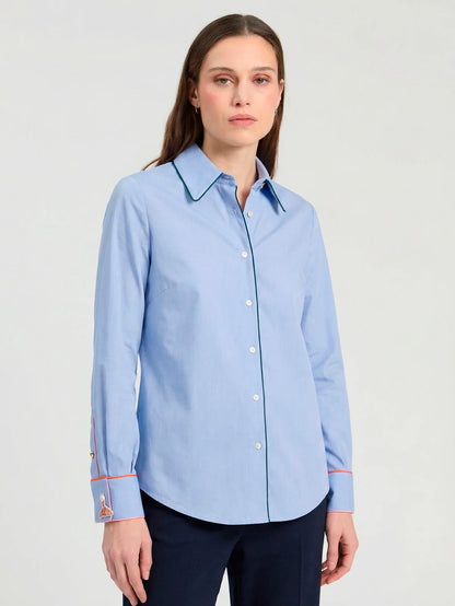 Contrast Piping Shirt - Light Sky Blue