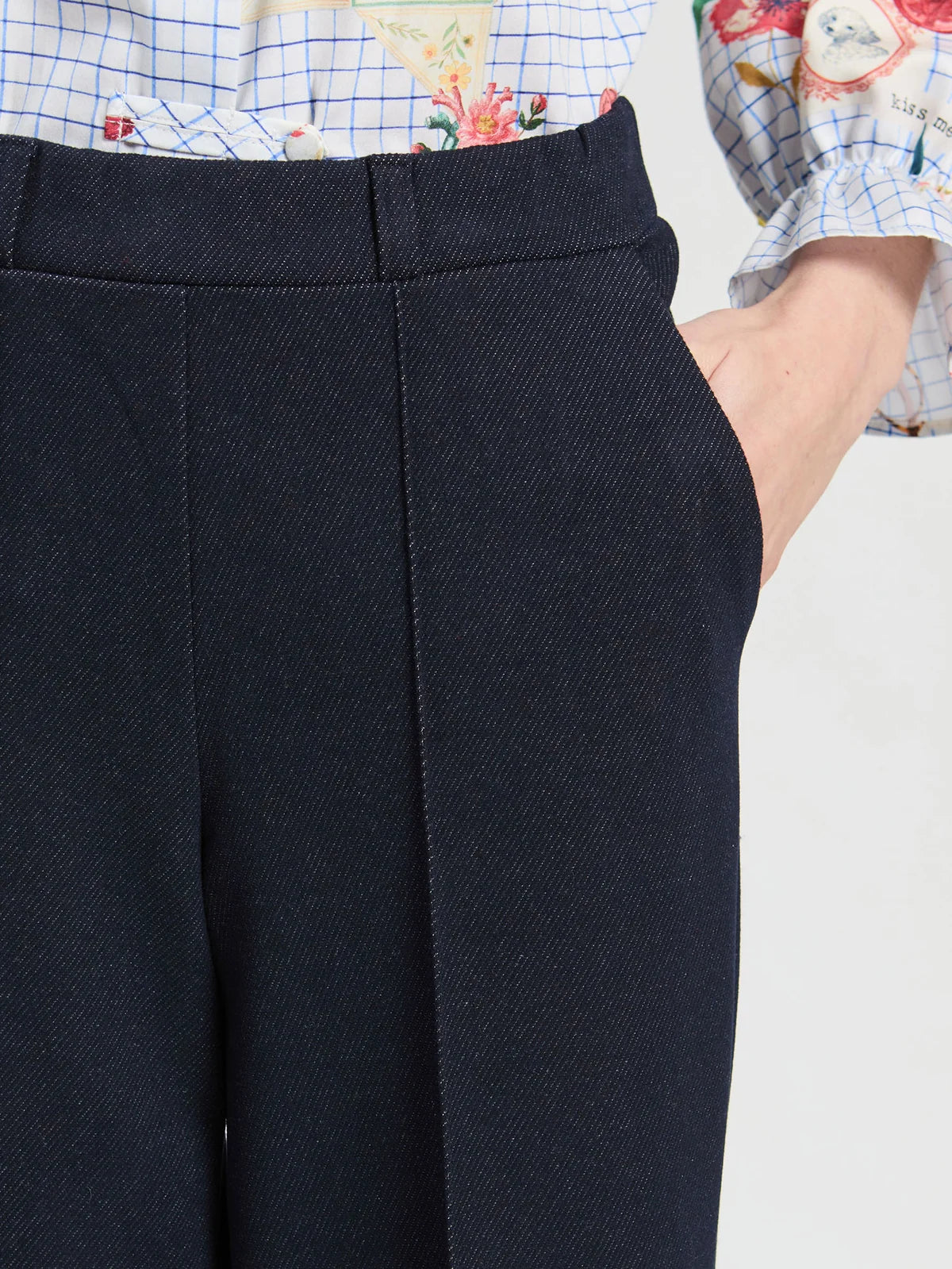 Roma Knit Straight Leg Trousers - Navy