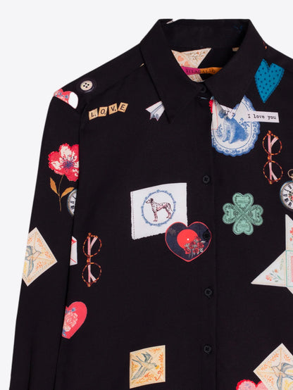 Love Postcard Print Shirt - Black