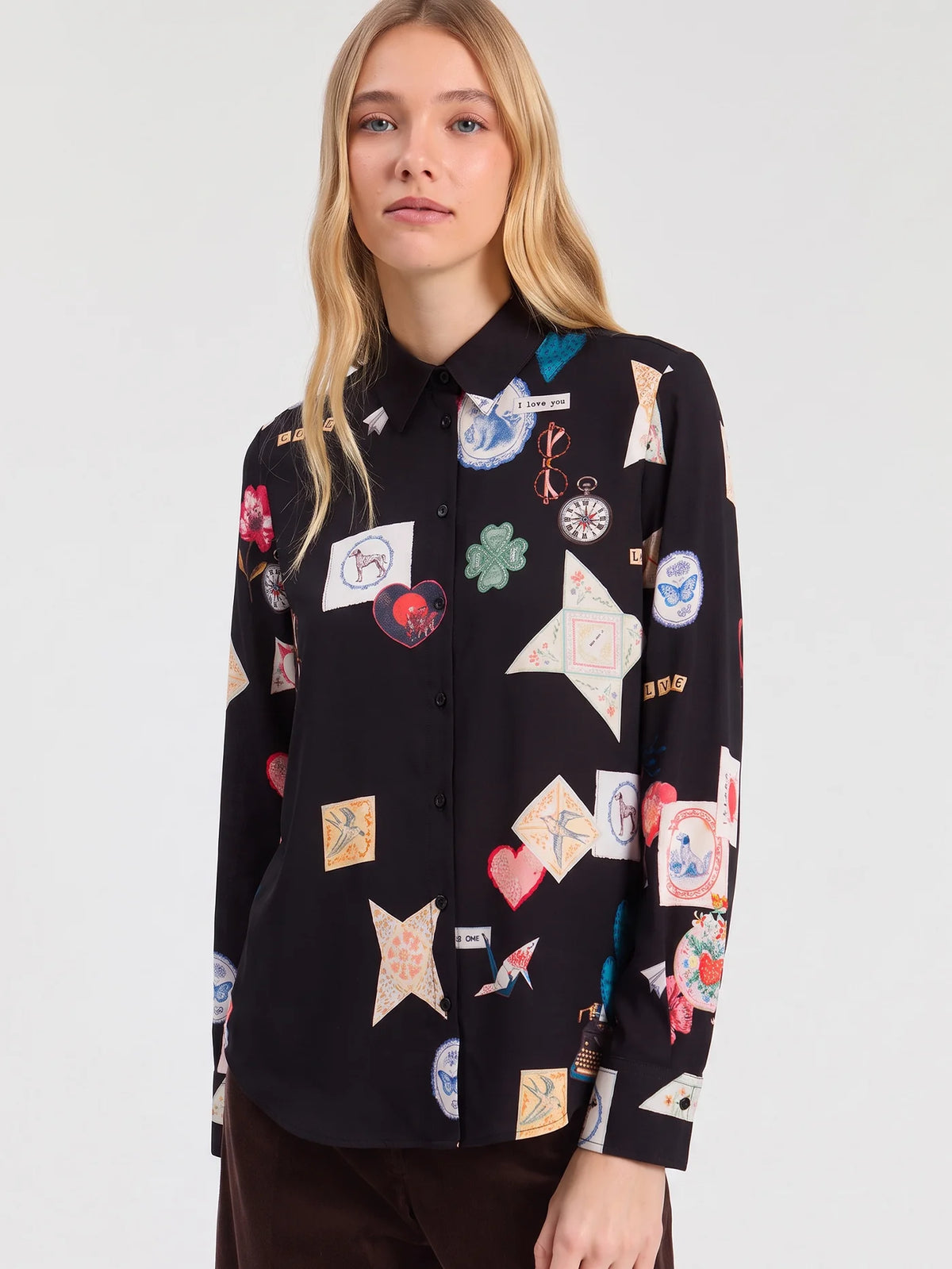 Love Postcard Print Shirt - Black
