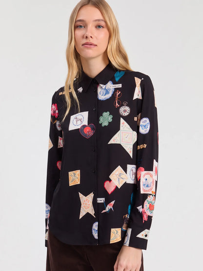 Love Postcard Print Shirt - Black