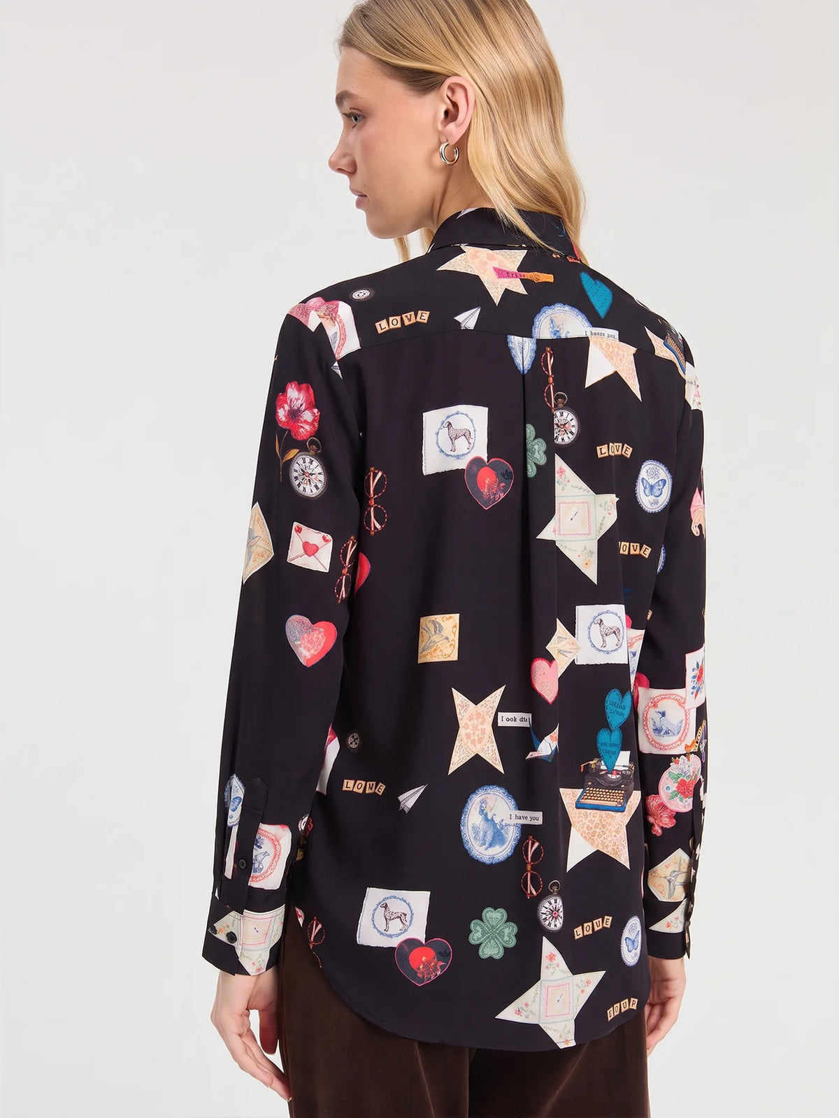 Love Postcard Print Shirt - Black