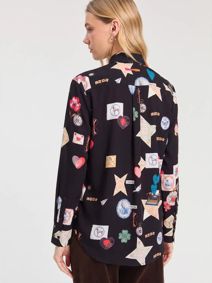 Love Postcard Print Shirt - Black