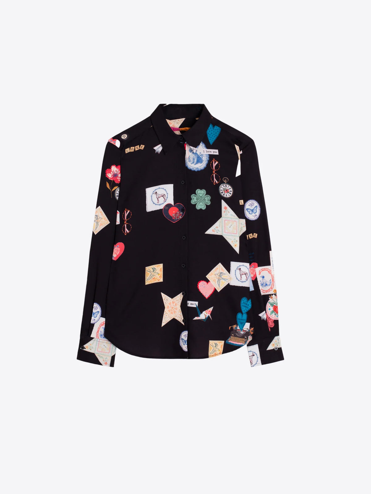 Love Postcard Print Shirt - Black