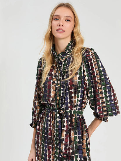 Geometric Circle Stripe Midi Dress - Multicolor