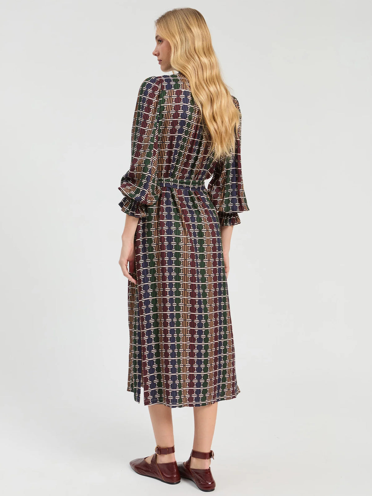 Geometric Circle Stripe Midi Dress - Multicolor