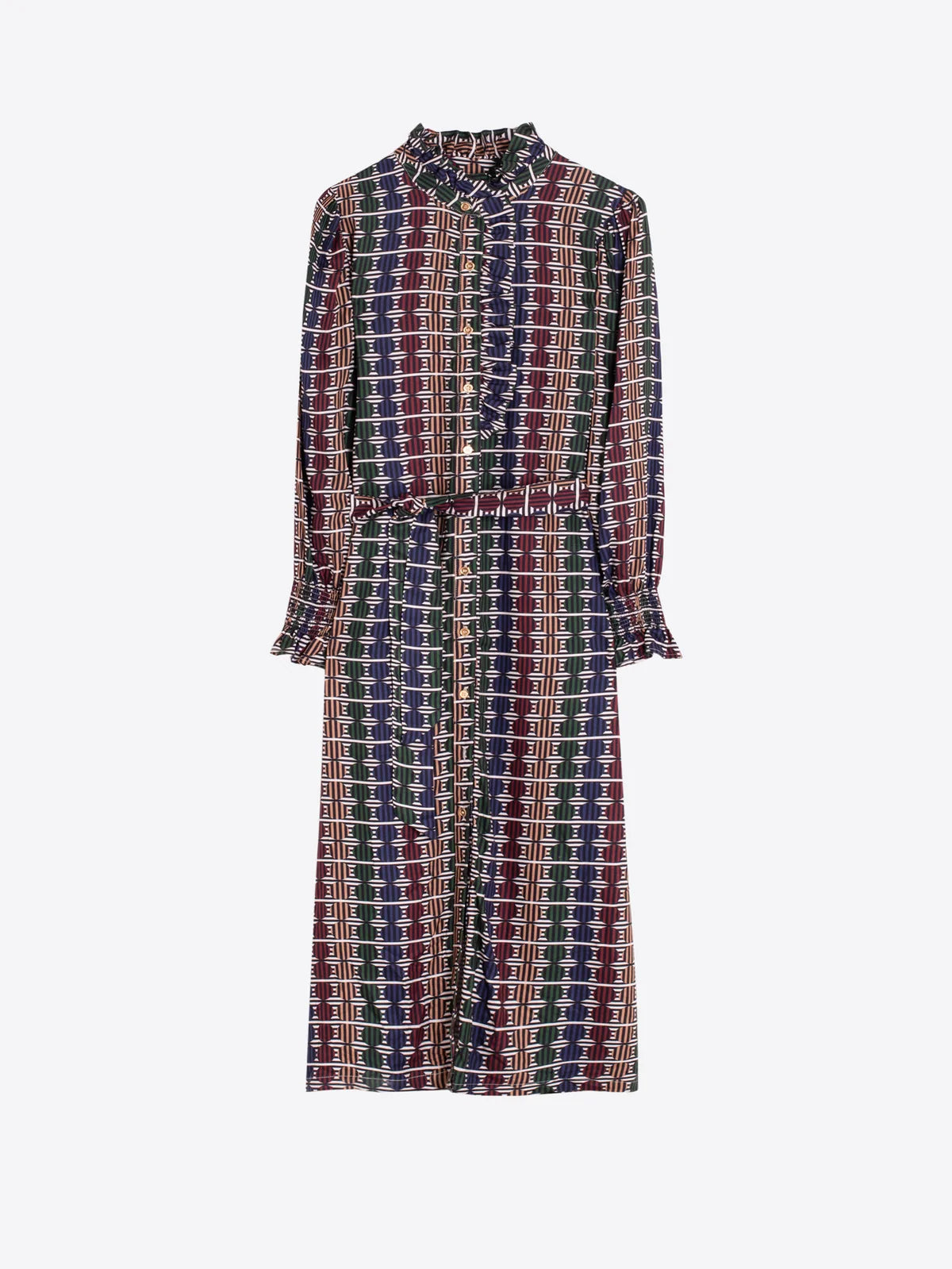 Geometric Circle Stripe Midi Dress - Multicolor