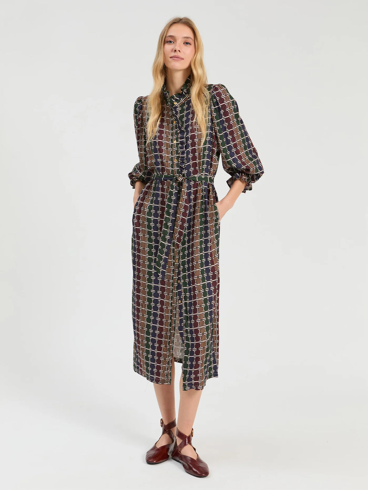 Geometric Circle Stripe Midi Dress - Multicolor